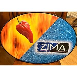 ZIMA Metal Beer Sign Oval Fire Ice Chili Pepper Bar Advertising 25.5 x 18 Inches